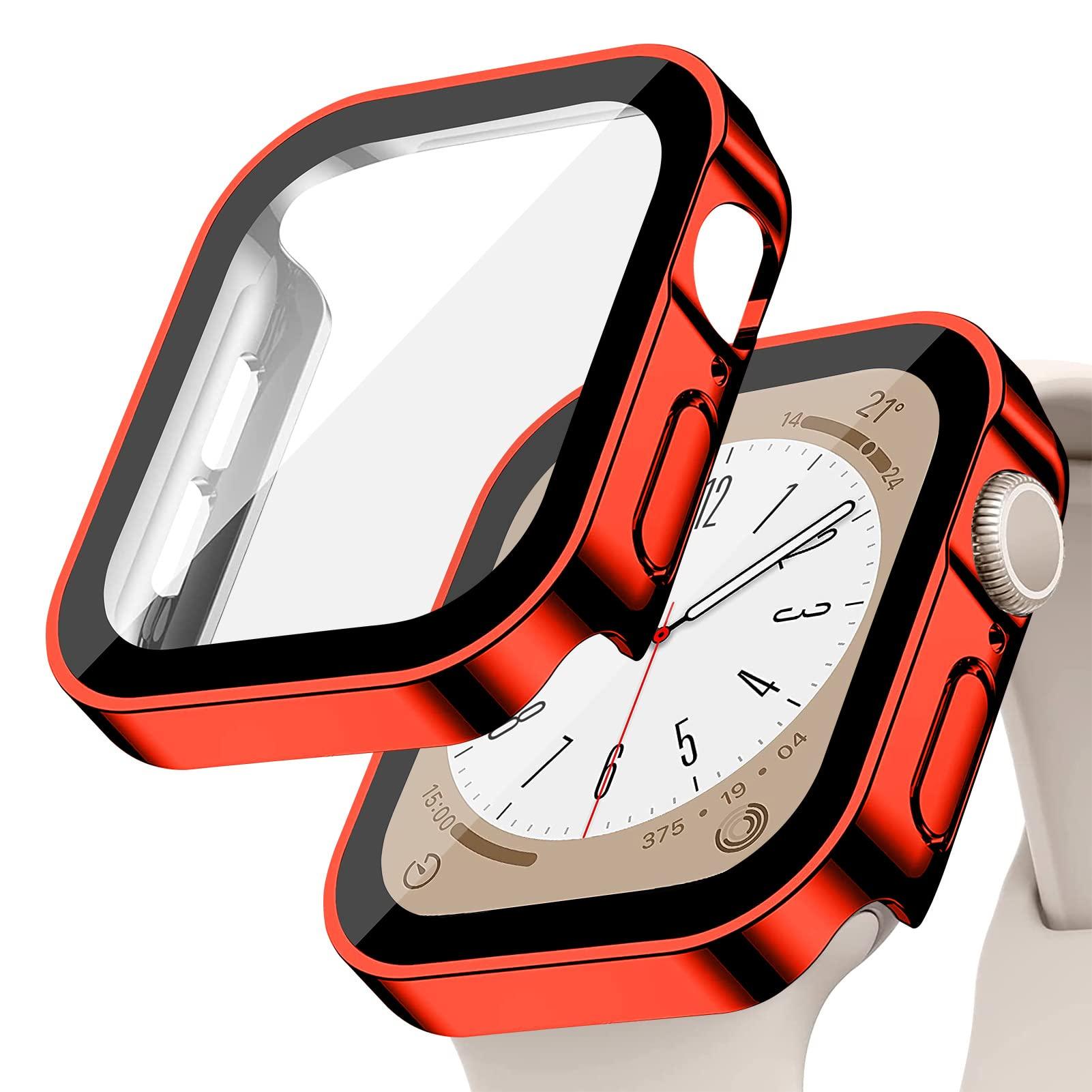 For Apple Watch Series 8 45mm Dual Color Electroplating Watch Case Built-in  Tempered Glass Screen Protector Hard PC Overall Protective Cover - Red /  Gold Wholesale