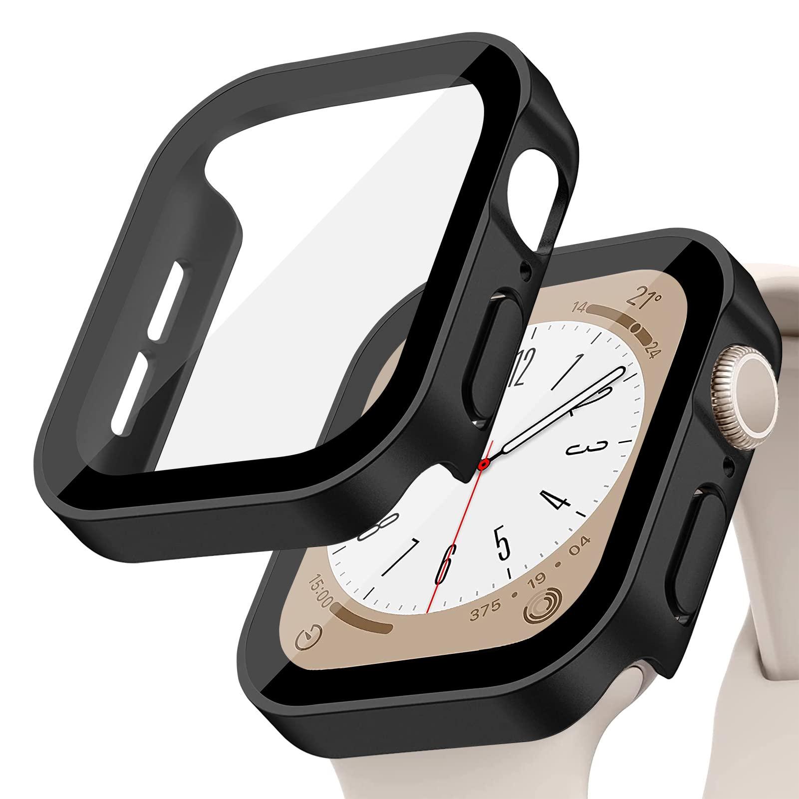 Straight Edge Case For Apple Watch Series 8 7 45/41mm 4 5 6 Cover With Glass Screen Protector