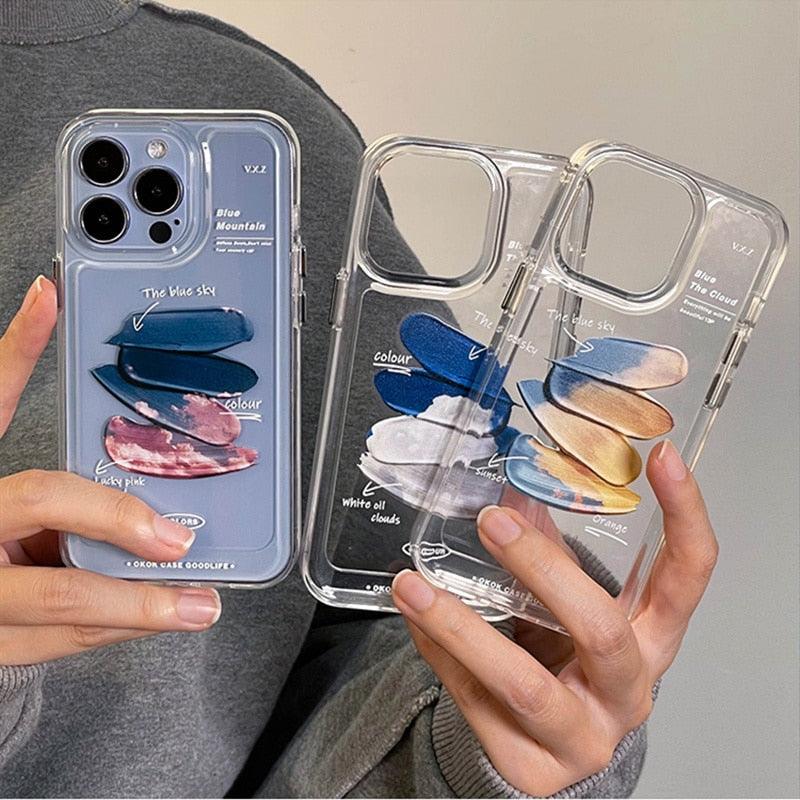 The Blue Sky Fashion Abstract Pigment Palette Phone Case For iPhone 13 14 Plus 12 Pro Max mini