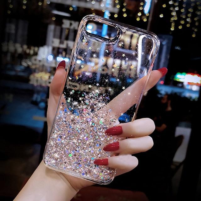 Transparent Glitter Sequin Soft Case For iPhone XR X XS Max 6 6S 7 Plus 8 Plus iPhone11 11 Pro Max Bling Stars Soft TPU Cover - i-Phonecases.com