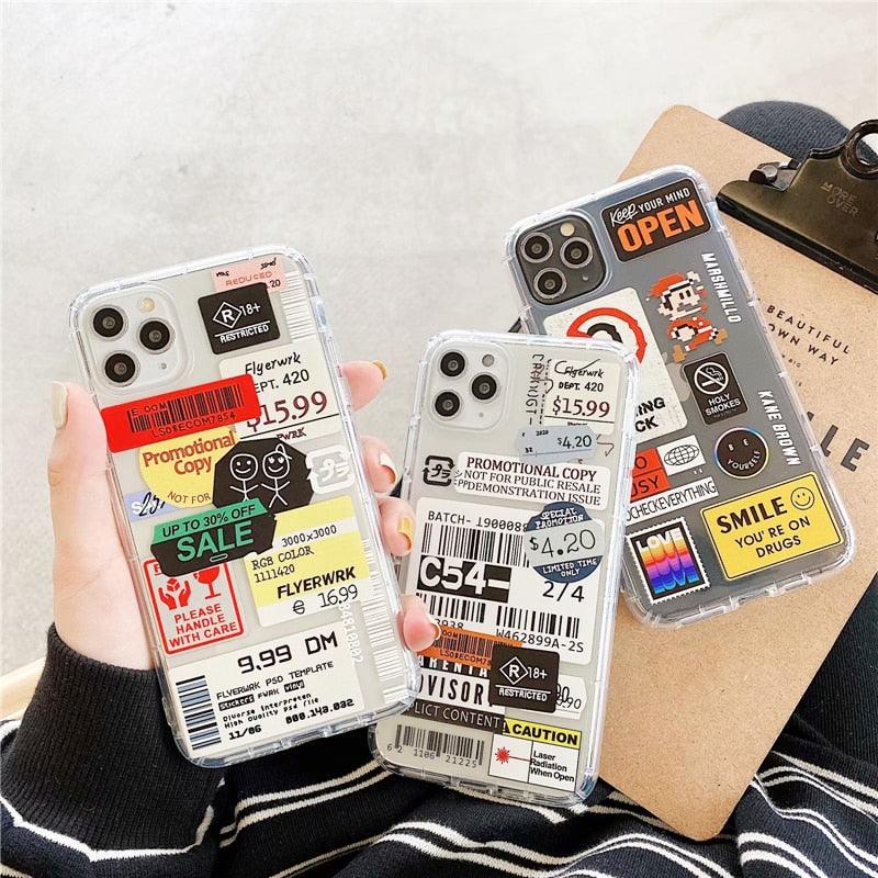 Trendy Bar Code Labels & Stickers Phone Case For iPhone 12Pro 11Pro 12 Mini XS Max X XR 7 8 Plus Soft TPU Anti-Knock Airbag Cover Fitted Case For iPhone - i-Phonecases.com