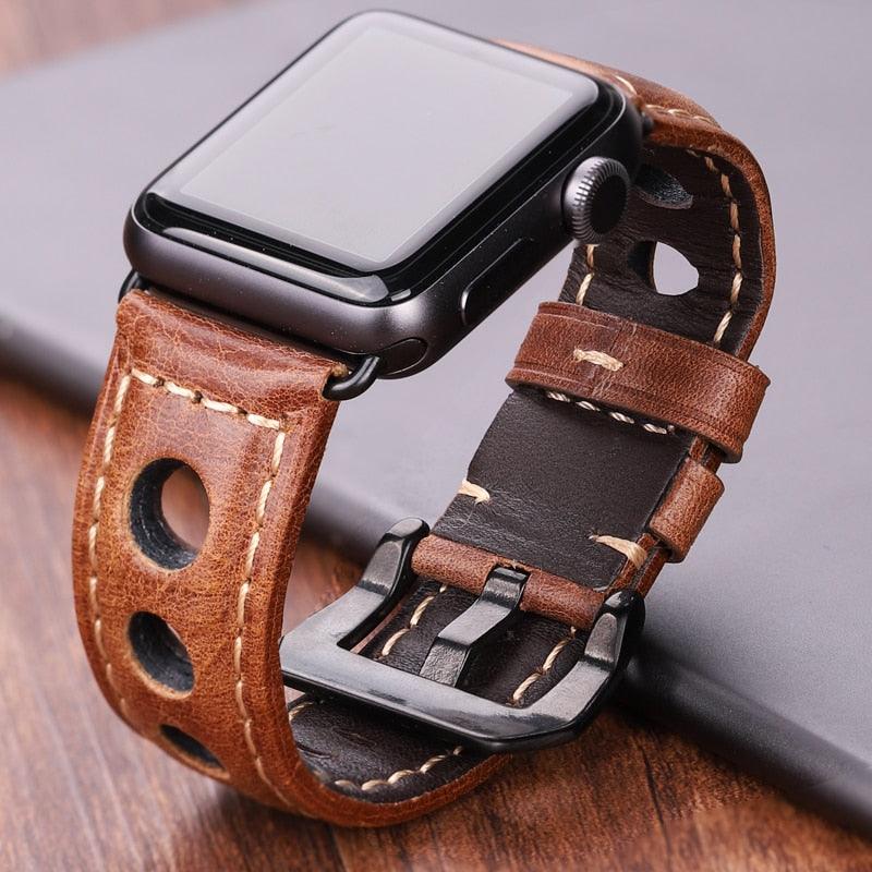 Unisex Real Leather Drivers Watchband For Apple Watch Series 5 4 3 2 1 42/38/44/40mm