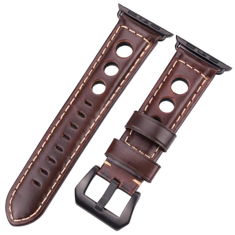Unisex Real Leather Drivers Watchband For Apple Watch Series 5 4 3 2 1 42/38/44/40mm