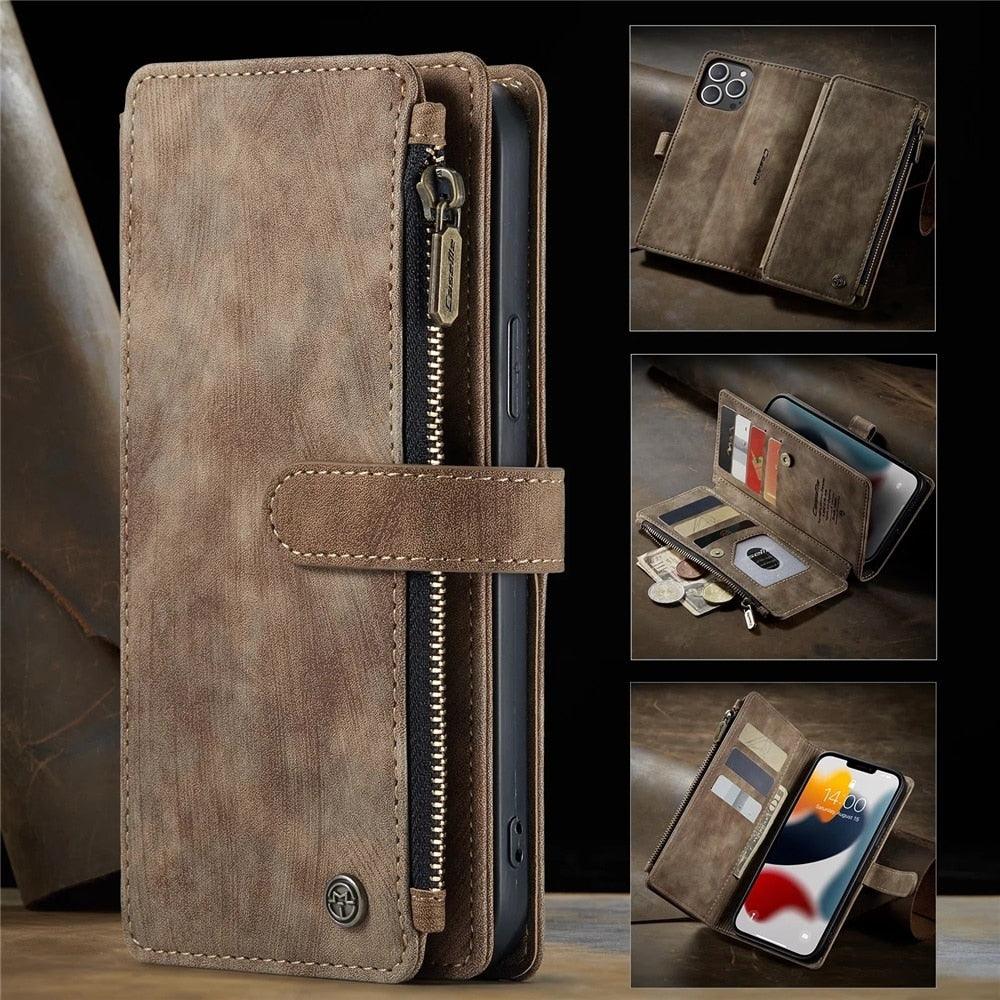  Vintage Leather Card Holder Wallet Case For iPhone 14 Pro Max Plus 11 12 13 X XR XS Max 8 7 6s