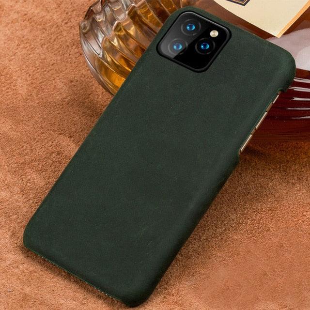 Vintage Leather Half Wrapped Fitted Phone Case For iPhone 11 11 Pro 11 Pro Max X XS XR XSMAX 6s 7 8 Plus 6 5 5S SE Plus Real Leather - i-Phonecases.com