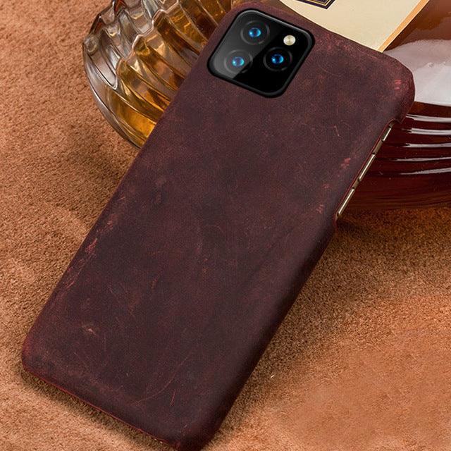Vintage Leather Half Wrapped Fitted Phone Case For iPhone 11 11 Pro 11 Pro Max X XS XR XSMAX 6s 7 8 Plus 6 5 5S SE Plus Real Leather - i-Phonecases.com